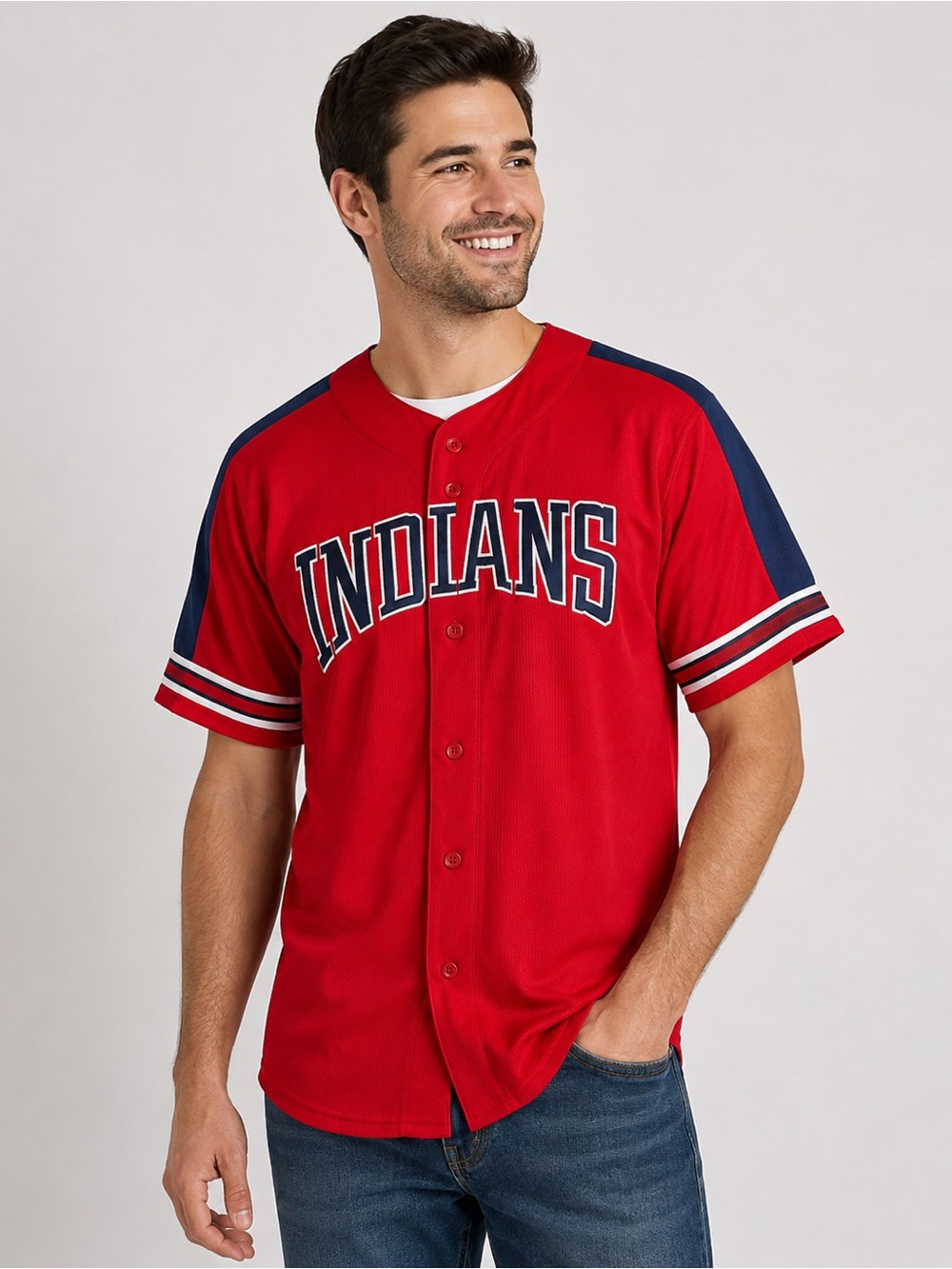 Cleveland Indians MLB 90s Vintage Starter Button Up Baseball Jersey Mens Large